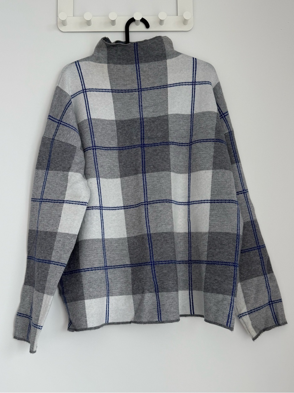 Rachel Zoe Grey and Blue Plaid Turtleneck Sweater